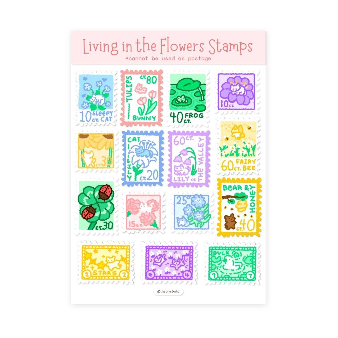 Kitties & Flowers Stamps | Journaling Sticker Sheet