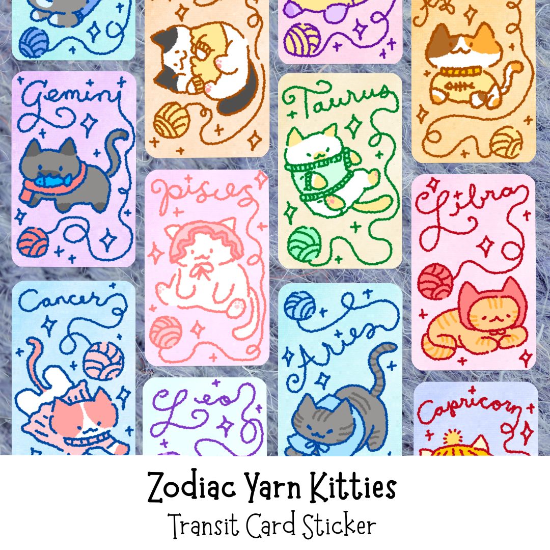 Zodiac Yarn Kitties | Transit Card Sticker