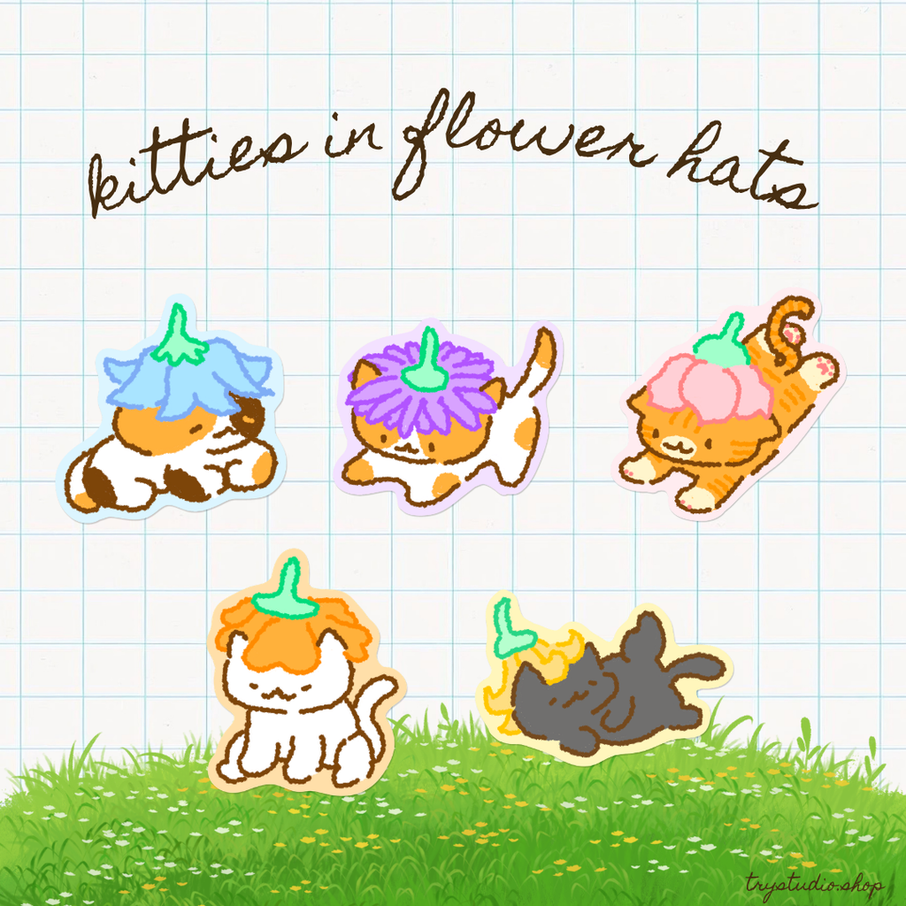Kitties In Flower Hats | Sticker