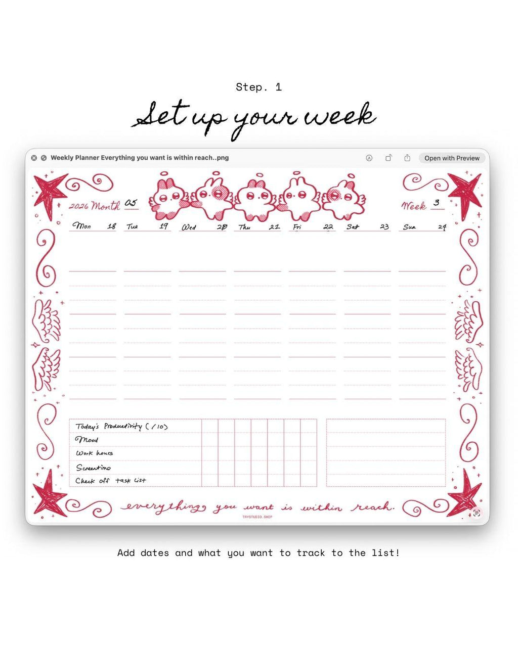Everything you want is within reach | Weekly memo pad