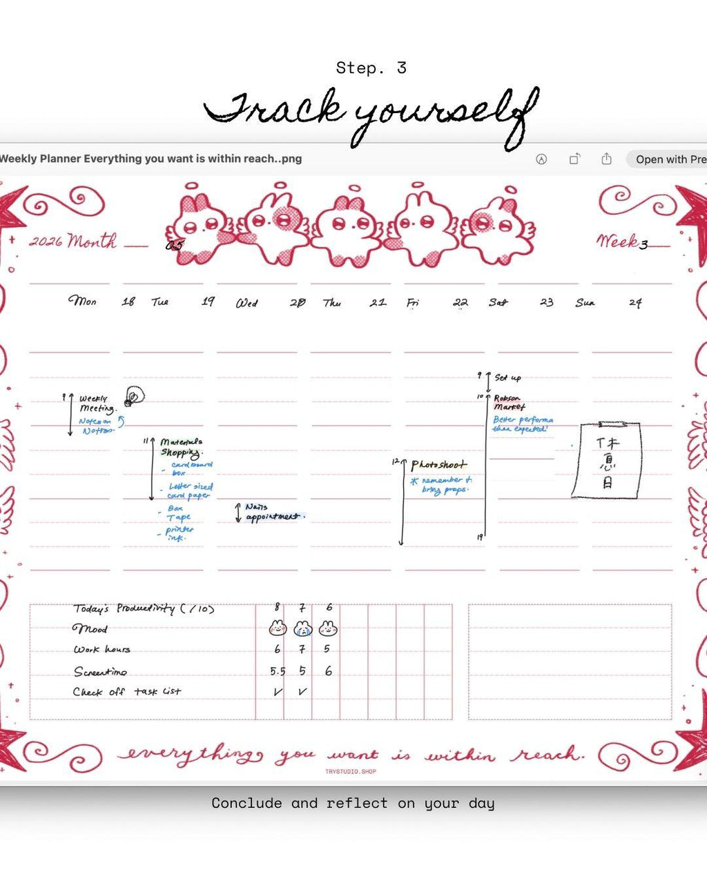 Everything you want is within reach | Weekly memo pad