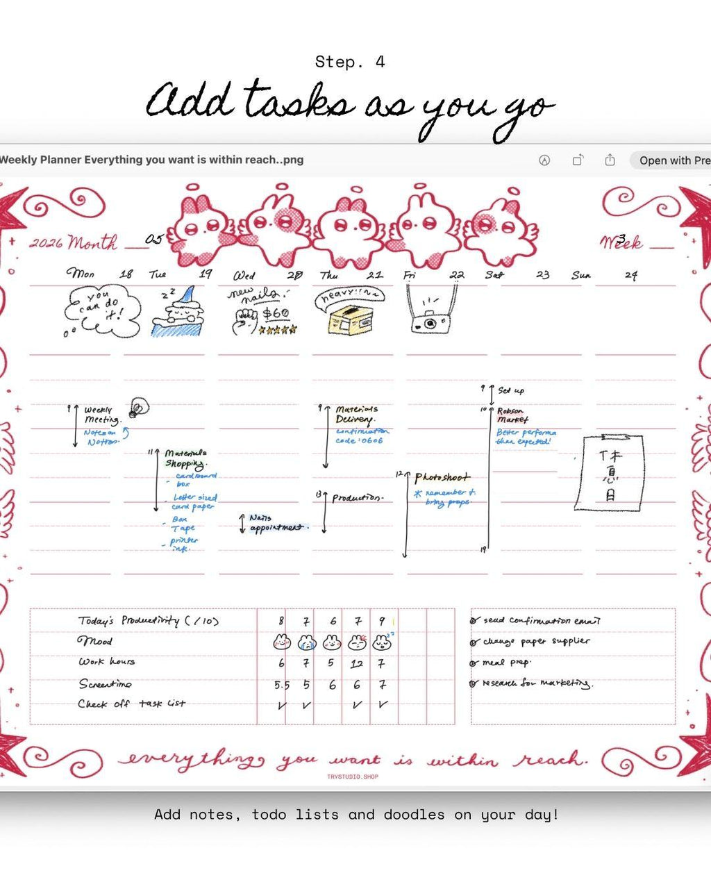 Everything you want is within reach | Weekly memo pad