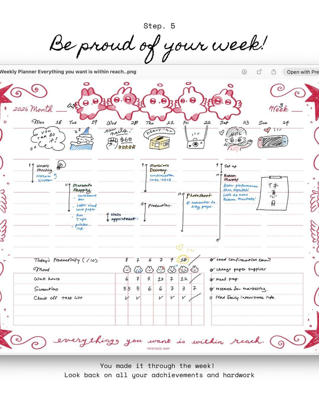 Everything you want is within reach | Weekly memo pad
