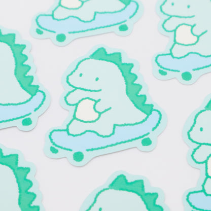 Skateboarding Dinosaur (green) | Sticker