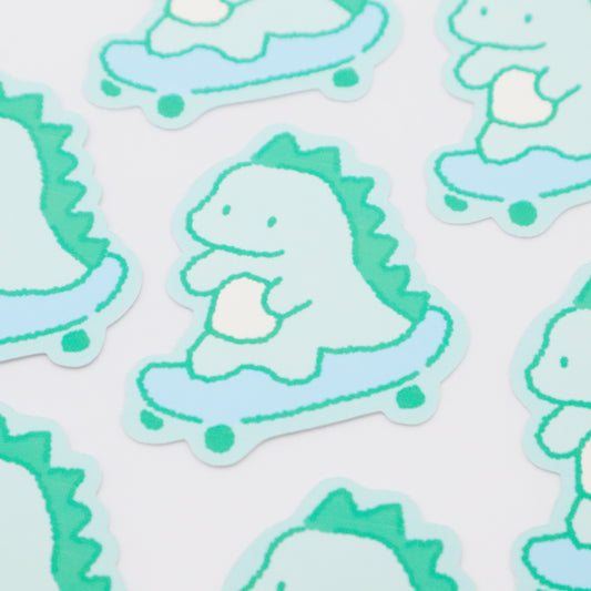 Skateboarding Dinosaur (green) | Sticker