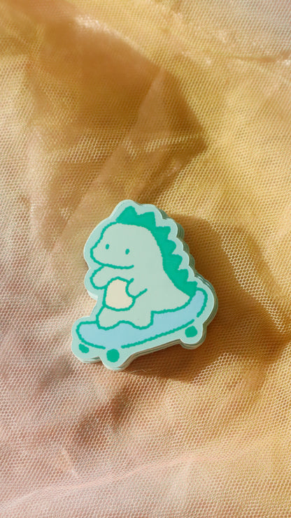 Skateboarding Dinosaur (green) | Sticker