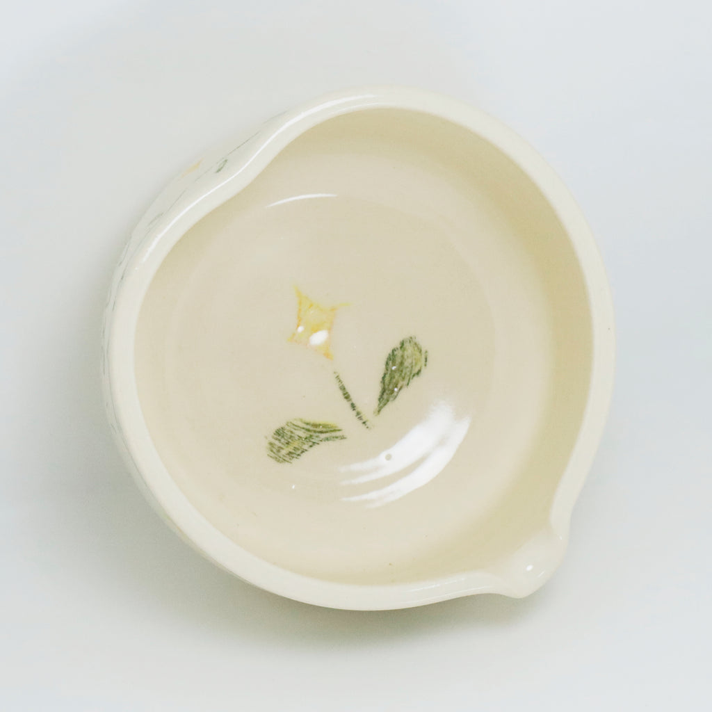 Small ceramic dish with floral design on a white background